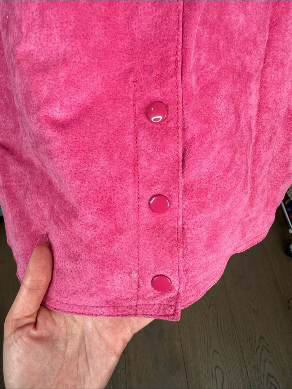 Vintage Bermans 80's Pink Suede & Leather Matching Skirt Set